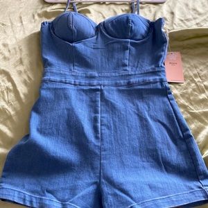Bustier Denim Romper w/ Spaghetti Straps